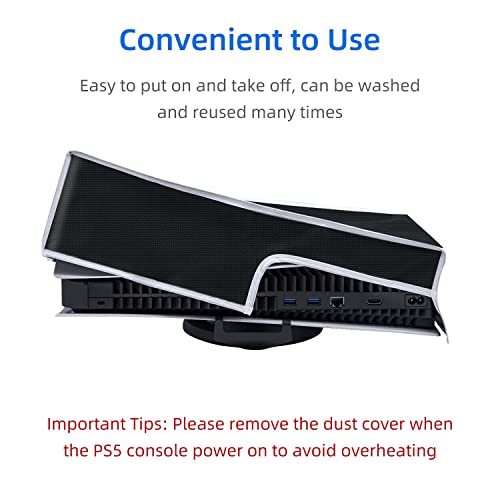 Mcbazel Horizontal Dust Cover for PS5 Console, 1680D Oxford Cloth Anti-Scratch Waterproof Dust Case with Back Cable Port for Playstation 5 Consoler - Black with White Line