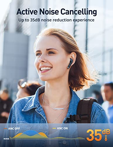 Gsoemon Active Noise Cancelling Wireless Earbuds, Bluetooth 5.3 Earbuds, 3 EQ Stereo Bass Boost Headphones, Bluetooth Earbuds 35 dB Noise Cancelling, 24H Playtime, IPX5, Pass-Through Mode, 4 Mic ENC