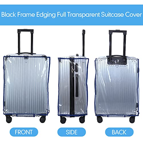 3 Pcs PVC Luggage Cover Waterproof Transparent Suitcase Cover Thicken Luggage Protector for Travel, Fits 20" 24'' 28" Luggage (Navy Blue)