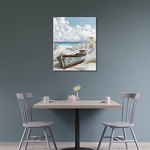 TUMOVO Adult Paint by Number Beach and Boat Painting by Numbers for Beginner, Coloured Oil Painting Acrylic Painting Kit, Wooden Ship Paint by Numbers for Home Wall Decor 16x20 Inches