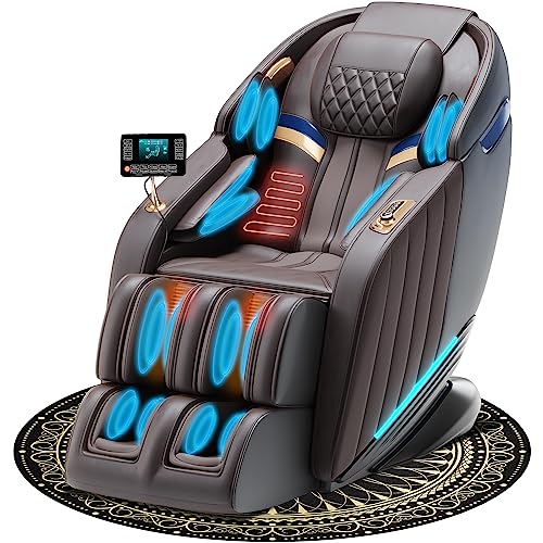 Luxury Massage Chair Full Body, Ergonomic SL-Track Zero Gravity Chairs with Mat Recliner, Back Heating, AI Voice Control, Thai Stretch, Bluetooth Speaker, Airbags, Deep Tissue Massage Black & Brown