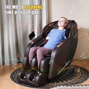 Luxury Massage Chair Full Body, Ergonomic SL-Track Zero Gravity Chairs with Mat Recliner, Back Heating, AI Voice Control, Thai Stretch, Bluetooth Speaker, Airbags, Deep Tissue Massage Black & Brown