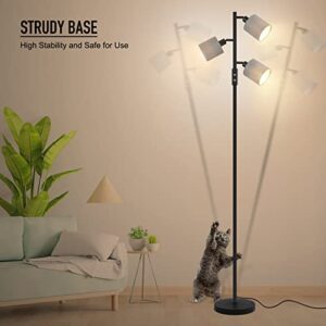 BoostArea Floor Lamps for Living Room, 3 Color Temperature, 3-Light Tree Standing Lamp, Minimalist Floor Lamp with Grey Lamp Shades Modern Pole Lamp for Bedroom Office Kids Room, Black (5W LED Bulbs)