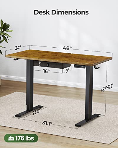 Marsail Standing Desk with Drawer, 55x24 Inch Adjustable Height Standing Desk, Electric Stand up Desk, Sit Stand Home Office Desk, Ergonomic Workstation for Home Office Computer Gaming Desk Rustic