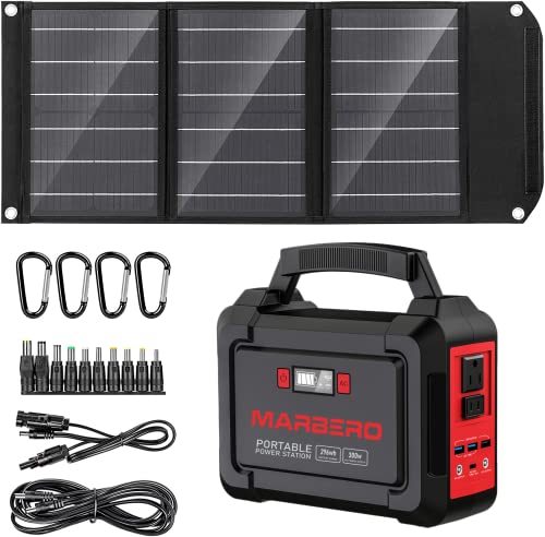 MARBERO Solar Generator 300W Portable Power Station 296Wh with 30W Solar Panel Included with DC, AC, USB A, USB C, Flashlights for Camping, Home, Outdoor, Office, School, Emergency