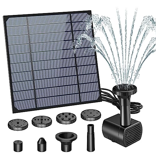 AISITIN 3W Solar Water Pump for Bird Bath, Solar Fountain Pump Kit with 6 Different Nozzles and 9.8ft Cable, Solar Pond Pump for Garden, Patio, Fish Tank, Pond and Outdoor