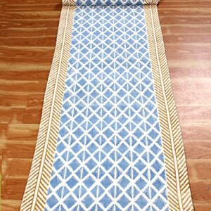 Casavani Indian Handmade Cotton Dhurrie Striped Blue & Brown Area Rug Boho Kilim Flat Weave Rug Indoor Hall Room Decor Carpet Throw Rugs for Bedroom Living Room Bathroom Balcony 8x10 Feet