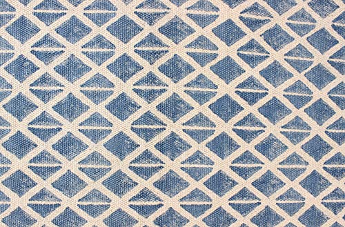 Casavani Indian Handmade Cotton Dhurrie Striped Blue & Brown Area Rug Boho Kilim Flat Weave Rug Indoor Hall Room Decor Carpet Throw Rugs for Bedroom Living Room Bathroom Balcony 8x10 Feet