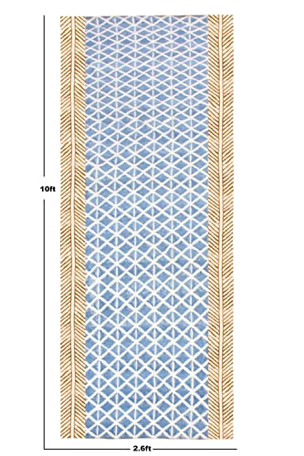 Casavani Indian Handmade Cotton Dhurrie Striped Blue & Brown Area Rug Boho Kilim Flat Weave Rug Indoor Hall Room Decor Carpet Throw Rugs for Bedroom Living Room Bathroom Balcony 8x10 Feet