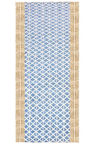 Casavani Indian Handmade Cotton Dhurrie Striped Blue & Brown Area Rug Boho Kilim Flat Weave Rug Indoor Hall Room Decor Carpet Throw Rugs for Bedroom Living Room Bathroom Balcony 8x10 Feet