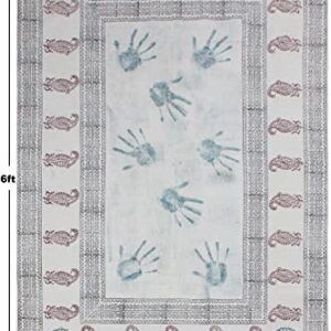 Casavani Hand Block Printed Cotton Dhurrie Bordered Blue & Brown Area Rug Doormat Floor Rug Indoor Area Rugs for Bedroom Living Room Laundry Room 6x8 Feet