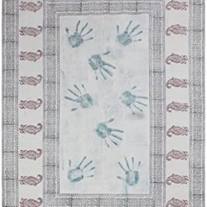 Casavani Hand Block Printed Cotton Dhurrie Bordered Blue & Brown Area Rug Doormat Floor Rug Indoor Area Rugs for Bedroom Living Room Laundry Room 6x8 Feet