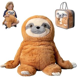 weighted stuffed animal for anxiety | calming & comforting 5 lbs | weighted plush animal sloth | anxiety stuffed animals for adults & kids | carrying bag included | machine washable weighted plushie