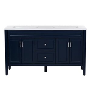 spring mill cabinets d60v40277 vadin double-sink bathroom vanity with 2 drawers, 2 cabinets, and white countertop, blue