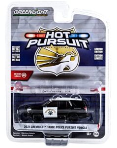 2021 chevy tahoe police pursuit vehicle (ppv) black & white california highway patrol hot pursuit 1/64 diecast model car by greenlight 43010 f