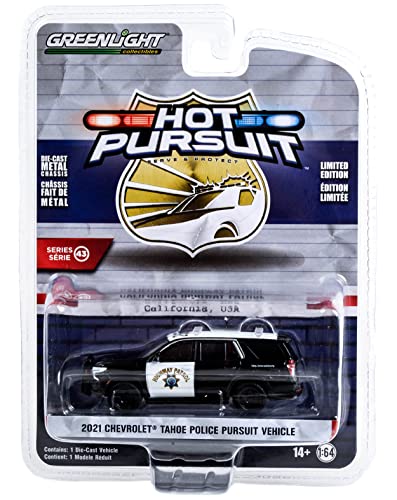 2021 Chevy Tahoe Police Pursuit Vehicle (PPV) Black & White California Highway Patrol Hot Pursuit 1/64 Diecast Model Car by Greenlight 43010 F