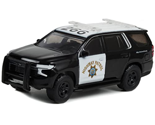 2021 Chevy Tahoe Police Pursuit Vehicle (PPV) Black & White California Highway Patrol Hot Pursuit 1/64 Diecast Model Car by Greenlight 43010 F