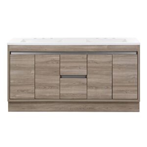 spring mill cabinets d60v40265 tarni double 4 drawers, 2 cabinets, and white vanity top with 2 sinks, forest elm
