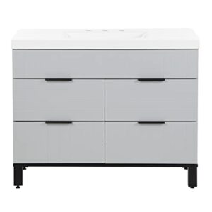 spring mill cabinets d42v40259 mayim freestanding bathroom vanity with 4 drawers and white sink top, pearl grey