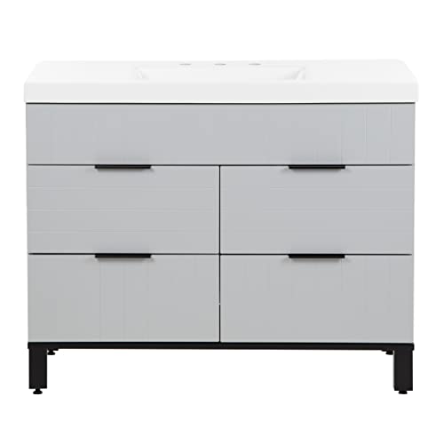 Spring Mill Cabinets D42V40259 Mayim Freestanding Bathroom Vanity with 4 Drawers and White Sink Top, Pearl Grey