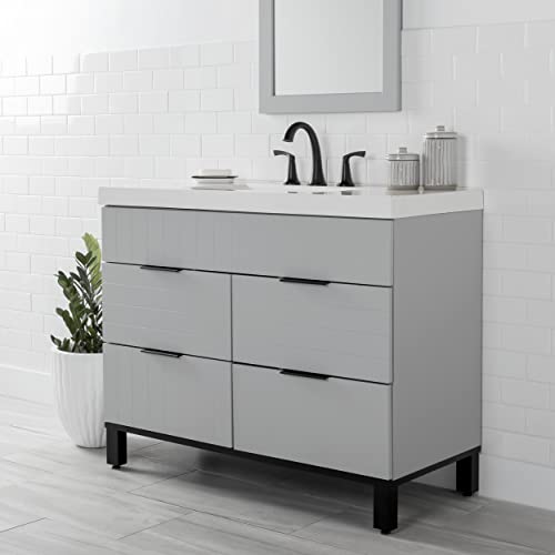 Spring Mill Cabinets D42V40259 Mayim Freestanding Bathroom Vanity with 4 Drawers and White Sink Top, Pearl Grey