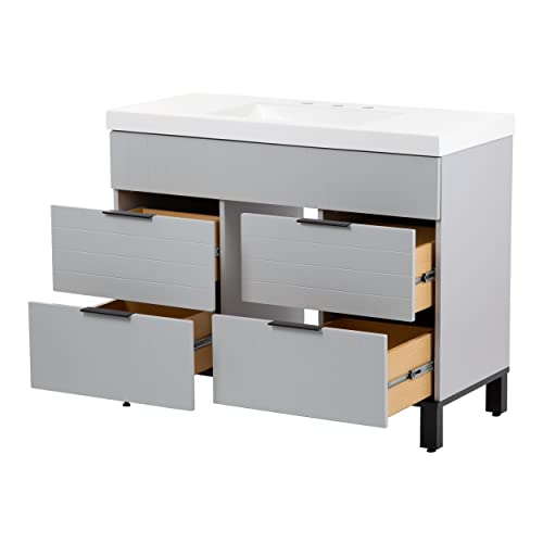 Spring Mill Cabinets D42V40259 Mayim Freestanding Bathroom Vanity with 4 Drawers and White Sink Top, Pearl Grey