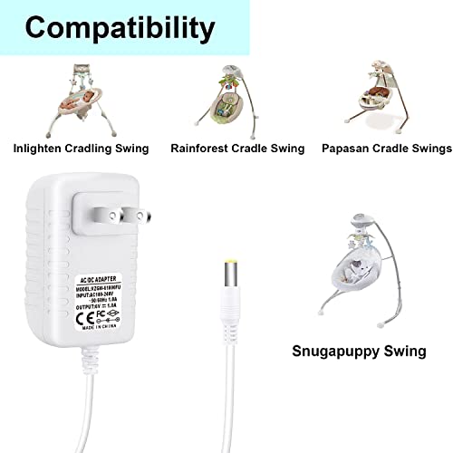 6V AC Adapter baby swing power cord,Compatible Fisher Price Ingenuity Cradle Swing/Butterfly Ocean Wonders/Papasan Cradle/Inlighten Cradling Swing/Bouncer/Boutique (NOT Compatible w/Rock & Play)