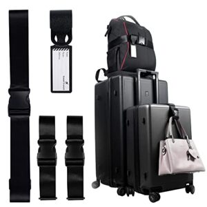 wbcbec 3pcs travel belt for luggage with a luggage tag, adjustable luggage straps over handle for add a bag, luggage belt for carry on suitcases airport travel accessories for person travel
