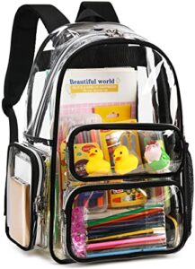 camtop clear backpack heavy duty transparent bag see through bookbag for student school work festival sport travel (black)