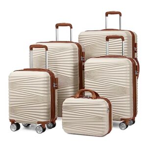 leaves king luggage 5 piece sets, hard shell luggage set expandable carry on luggage suitcase with spinner wheels durable lightweight travel set for men women(14/18/20/24/28, white)