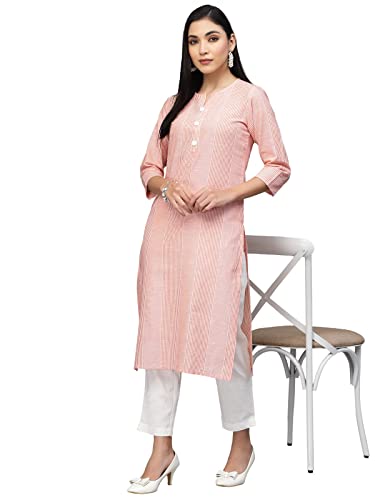 ROYALINK Women Indian Party wear Indian Women's Tunic Tops Cotton Peach Kurta for girls (as1, alpha, m, regular, regular)