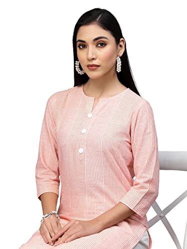 ROYALINK Women Indian Party wear Indian Women's Tunic Tops Cotton Peach Kurta for girls (as1, alpha, m, regular, regular)