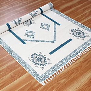 Casavani Hand Block Printed Cotton Dhurrie Geometric Tassel Rug Boho Area Rug Easy Care Washable Rugs for Doormat Entryway Living Room Bedroom Hallway Balcony 12x15 Feet