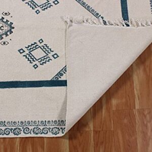 Casavani Hand Block Printed Cotton Dhurrie Geometric Tassel Rug Boho Area Rug Easy Care Washable Rugs for Doormat Entryway Living Room Bedroom Hallway Balcony 12x15 Feet