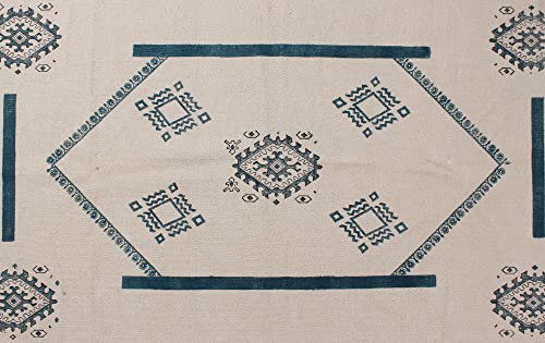 Casavani Hand Block Printed Cotton Dhurrie Geometric Tassel Rug Boho Area Rug Easy Care Washable Rugs for Doormat Entryway Living Room Bedroom Hallway Balcony 12x15 Feet