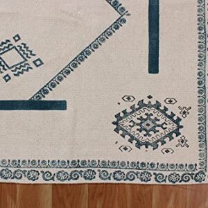 Casavani Hand Block Printed Cotton Dhurrie Geometric Tassel Rug Boho Area Rug Easy Care Washable Rugs for Doormat Entryway Living Room Bedroom Hallway Balcony 12x15 Feet