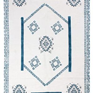 Casavani Hand Block Printed Cotton Dhurrie Geometric Tassel Rug Boho Area Rug Easy Care Washable Rugs for Doormat Entryway Living Room Bedroom Hallway Balcony 12x15 Feet