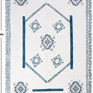 Casavani Hand Block Printed Cotton Dhurrie Geometric Tassel Rug Boho Area Rug Easy Care Washable Rugs for Doormat Entryway Living Room Bedroom Hallway Balcony 12x15 Feet