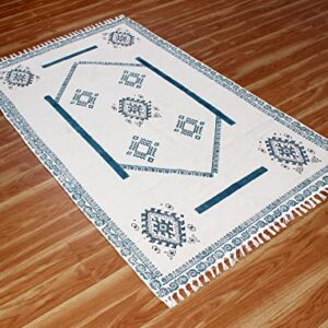 Casavani Hand Block Printed Cotton Dhurrie Geometric Tassel Rug Boho Area Rug Easy Care Washable Rugs for Doormat Entryway Living Room Bedroom Hallway Balcony 12x15 Feet