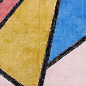 Casavani Hand Block Printed Cotton Dhurrie Geometric Pink & Yellow Area Rug Doormat Floor Rug Indoor Area Rugs for Bedroom Living Room Laundry Room 3x20 Feet Runner