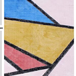 Casavani Hand Block Printed Cotton Dhurrie Geometric Pink & Yellow Area Rug Doormat Floor Rug Indoor Area Rugs for Bedroom Living Room Laundry Room 3x20 Feet Runner