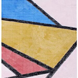 Casavani Hand Block Printed Cotton Dhurrie Geometric Pink & Yellow Area Rug Doormat Floor Rug Indoor Area Rugs for Bedroom Living Room Laundry Room 3x20 Feet Runner