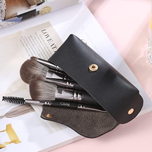 CXIQ Travel Makeup Brushes Set with Case(5 Pcs),Portable Mini Double Ended Cosmetic Brushes Kit For Foundation, Eyeshadow, Blush, Eyebrow, Blend, Full Face Makeup Professional Brush Set,Mini Brush Pack(Black Gift Box)