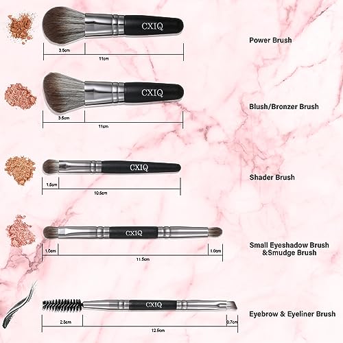 CXIQ Travel Makeup Brushes Set with Case(5 Pcs),Portable Mini Double Ended Cosmetic Brushes Kit For Foundation, Eyeshadow, Blush, Eyebrow, Blend, Full Face Makeup Professional Brush Set,Mini Brush Pack(Black Gift Box)