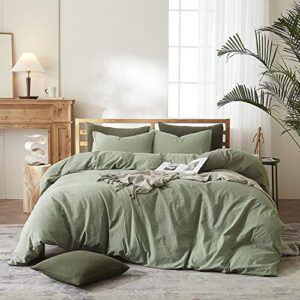 modern style sage green duvet cover queen size 100% washed cotton light green bedding sets hotel quality solid color comforter cover 1 queen duvet cover with 2 pillowcases green bedding cover set