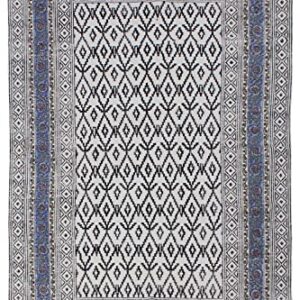 Casavani Hand Block Printed Rug Floral Blue & Beige Tassel Rug Boho Area Rug Easy Care Washable Rugs for Doormat Entryway Living Room Bedroom Hallway Balcony 12x12 Feet Square