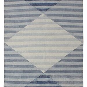 Casavani Hand Block Printed Cotton Dhurrie Striped Blue Tassel Rug Easy Care Washable Rugs for Doormat Entryway Living Room Bedroom Hallway Balcony 2x3 Feet