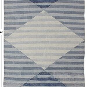 Casavani Hand Block Printed Cotton Dhurrie Striped Blue Tassel Rug Easy Care Washable Rugs for Doormat Entryway Living Room Bedroom Hallway Balcony 2x3 Feet