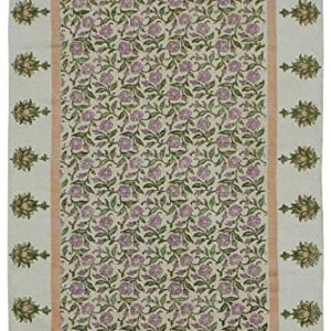 Casavani Hand Block Printed Cotton Dhurrie Floral Green & Pink Tassel Rug Easy Care Washable Rugs for Doormat Entryway Living Room Bedroom Hallway Balcony 9x9 Feet Square