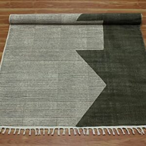 Casavani Hand Made Cotton Dhurrie Geometric Green & Beige Tassel Rug Easy Care Washable Rugs for Doormat Entryway Living Room Bedroom Hallway Balcony 6x12 Feet Runner